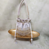 Multi Fringe Potli Bag in Suede Fabric